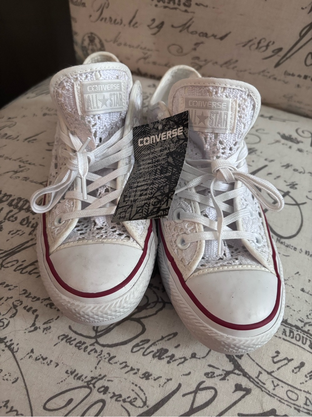 Converse Women’s All Star Lace Knit Low Top Sneakers - White with Red Trim